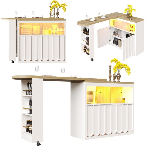 Tavolo Da Bar Allungabile Con Vano Portaoggetti (135-205×39×100 Cm), Moderno Tavolo Da Bar Mobile, Tavolo Da Bar Telescopico Con Led, Tavolo Alto Da Bistrot-image