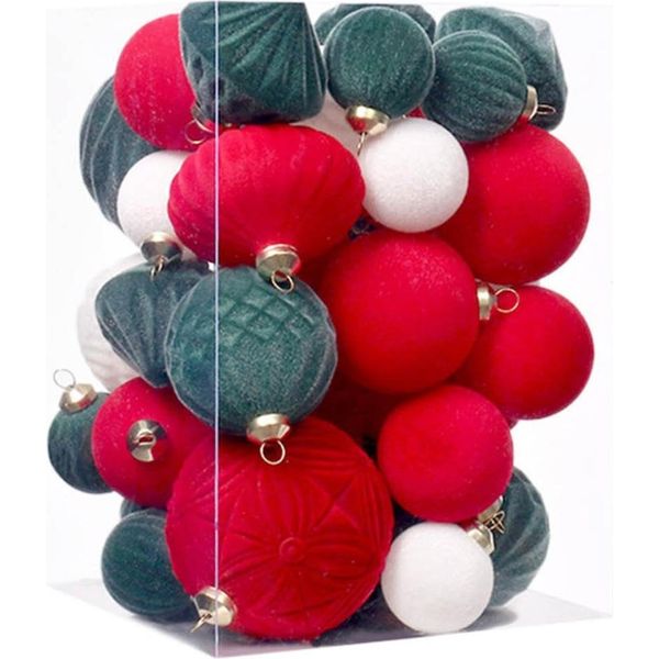 Set Di 35 Pezzi Di Decorazioni Natalizie In Velluto, Decorazioni Per L'albero Di Natale Da Appendere, Decorazioni Natalizie Per La Casa, Rosso, Verde, Bianco-image