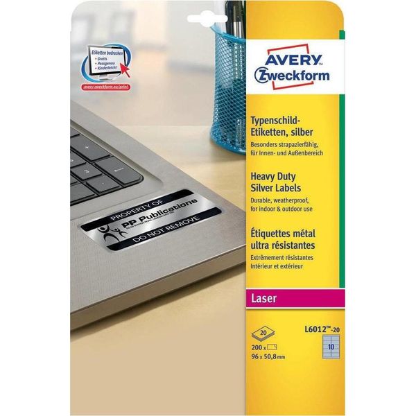 Avery L6012-20 Etichetta Autoadesiva Rettangolo Con Angoli Arrotondati Permanente Argento 200 Pz-image