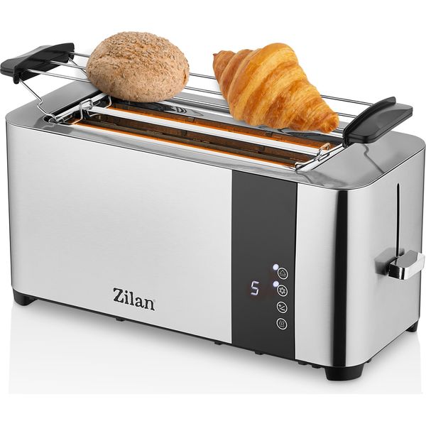 Tostapane A Disco In Acciaio Inox Zilan | Con Attacco Per Panini E Vassoio Raccogli Briciole | Tostapane | Macchina Per Tostare | 1400 Watt | Alloggiamento In Acciaio Inox | 7 Impostazioni | Display Digitale Con Conto Alla Rovescia-image