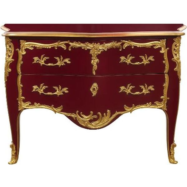 Casa Padrino Cassettone Barocco A 2 Cassetti Rosso Bordeaux Antico / Oro - Cassettone Artigianale In Legno Massiccio In Stile Barocco - Mobili Barocchi Fatti A Mano - Nobile & Magnifico-image