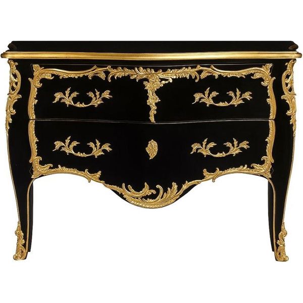 Casa Padrino Cassettiera Barocca A 2 Cassetti Nero Antico / Oro - Cassettiera Artigianale In Legno Massiccio In Stile Barocco - Mobili Barocchi Artigianali - Nobile & Magnifico-image
