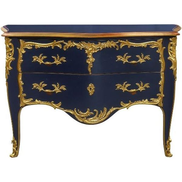 Casa Padrino Cassettone Barocco A 2 Cassetti Blu Scuro/Oro Antico - Cassettone Artigianale In Legno Massiccio In Stile Barocco - Mobili Barocchi Artigianali - Nobile & Magnifico-image