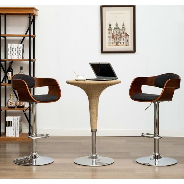 The Living Store Sgabello Da Bar 2 Pz. Legno Curvo E Tessuto Grigio-image