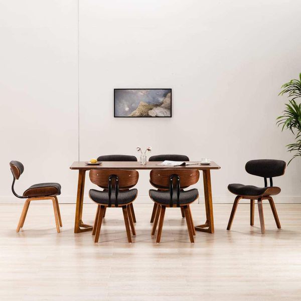 The Living Store Sedie Da Pranzo 6 Pz. Legno Curvo E Tessuto Grigio-image
