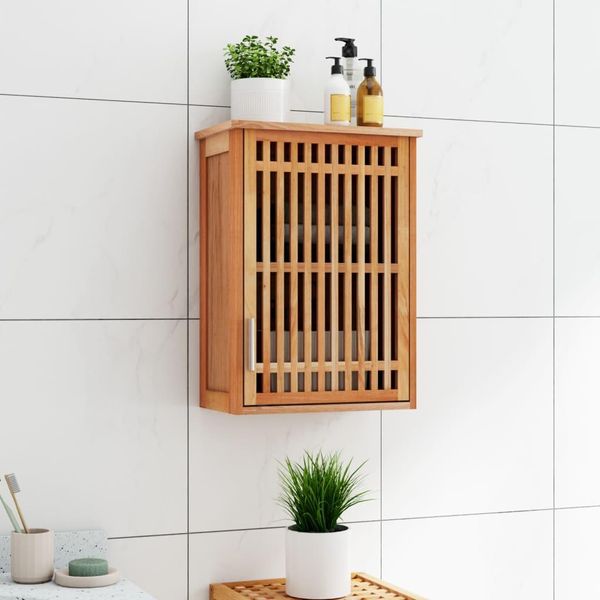 The Living Store Mobile Da Bagno A Parete 42X23X60 Cm In Noce Massiccio-image