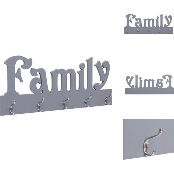 Vidaxl Appendiabiti Da Parete Family Grigio 74 X 29,5 Cm - Ganci Per Cappotti E Appendiabiti-image