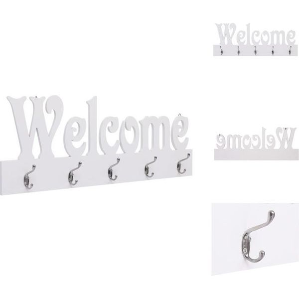 Vidaxl Appendiabiti Da Parete Welcome Bianco 74 X 29,5 Cm - Ganci Per Cappotti E Appendiabiti-image