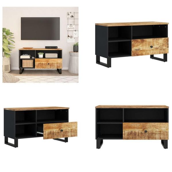 Mobile Tv Vidaxl 80X33X46 Cm In Legno Massiccio Di Mango E Materiale A Base Di Legno - Mobile Tv - Mobile Tv - Mobile Tv - Porta Tv-image