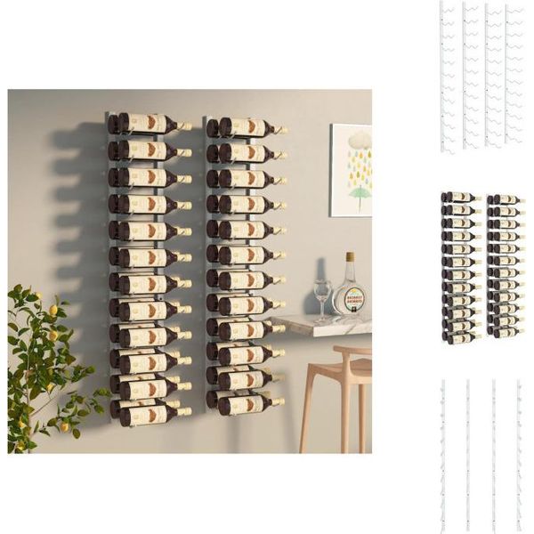 Vidaxl Portabottiglie Da Parete Per 24 Bottiglie 2 Pz. Ferro Bianco - Portabottiglie-image