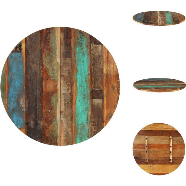 Vidaxl Piano Da Tavolo Rotondo 80 Cm 15-16 Mm In Legno Massiccio Di Recupero - Piani Da Tavolo-image