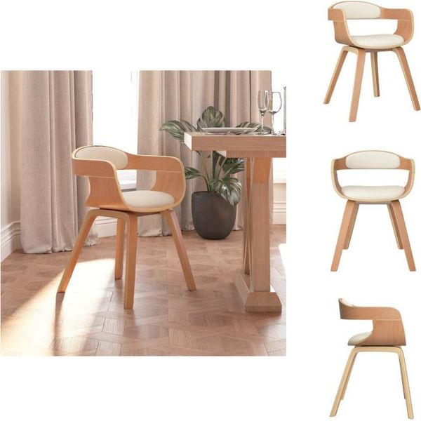 Vidaxl Sedia Da Pranzo In Legno Curvato E Pelle Finta Crema - Sedie Da Pranzo-image