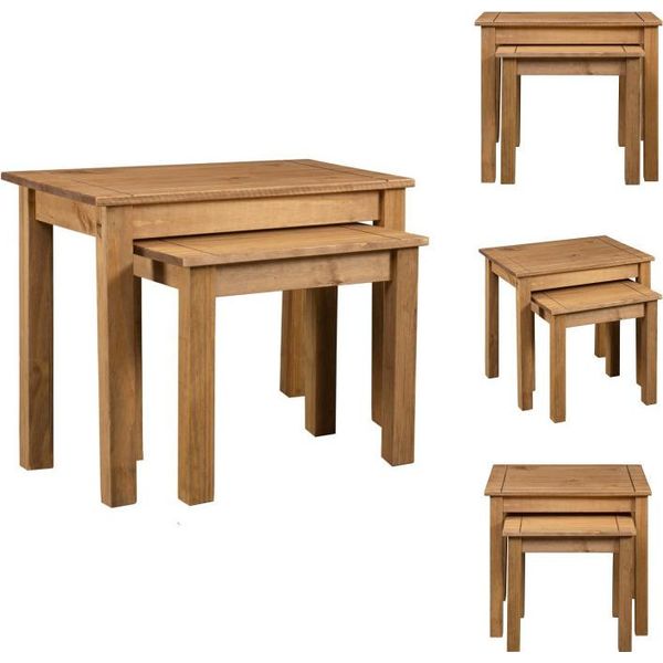 Vidaxl Tavolini 2 Pz. Legno Massiccio Di Pino Di Panama - Tavolini-image