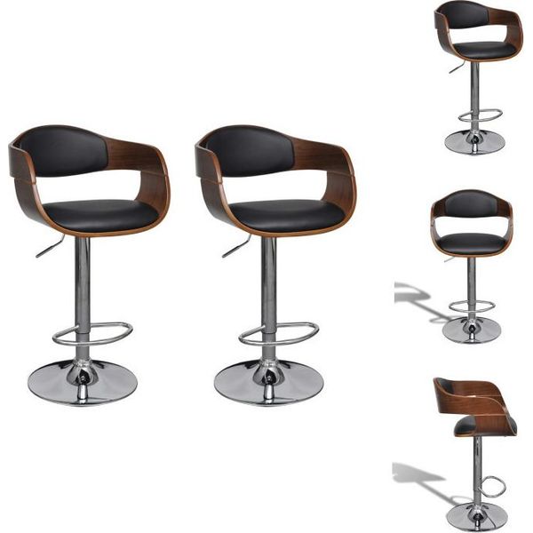 Vidaxl Sgabello Da Bar 2 Pezzi In Legno Curvato Nero E Pelle Finta - Sgabello Da Bar-image