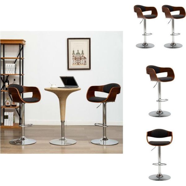 Vidaxl Sgabello Da Bar 2 Pz. Bentwood Grigio E Tessuto - Sgabello Da Bar-image