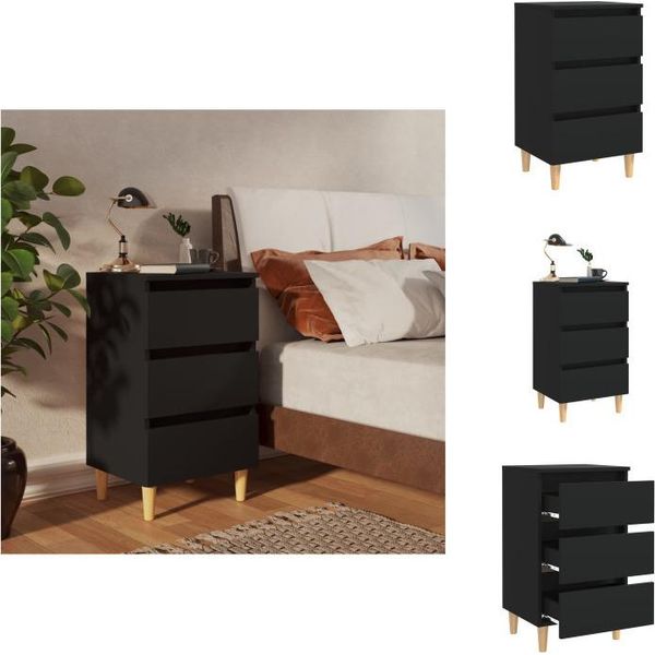 Vidaxl Comodino Con Gambe In Legno Massiccio Nero 40X35X69 Cm - Comodini-image