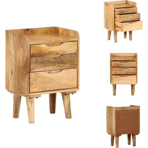 Vidaxl Comodino In Legno Massiccio Di Mango 40 X 30 X 59,5 Cm - Comodini-image