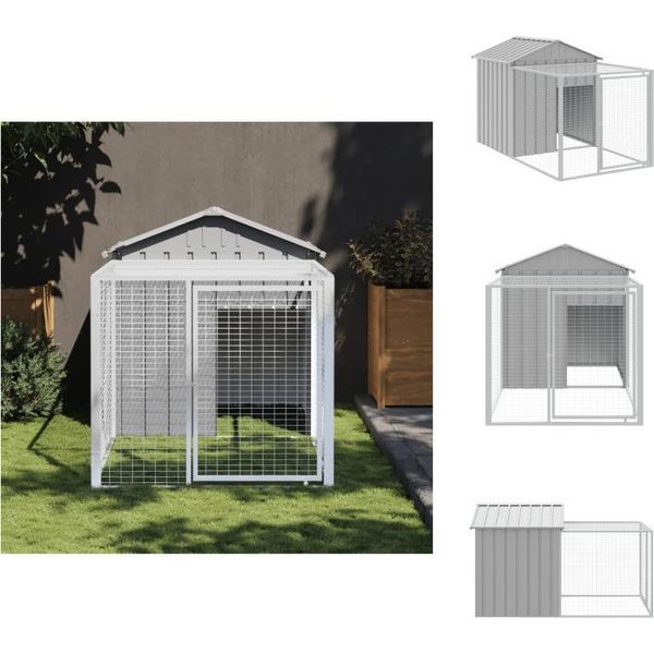 Vidaxl Gabbia Per Polli Con Corridoio Grigio Chiaro 117X201X123 Cm Acciaio Zincato - Habitat E Recinti Per Piccoli Animali-image