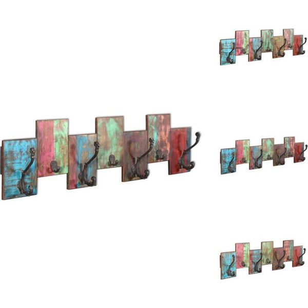 Vidaxl Appendiabiti Con 7 Ganci In Legno Massiccio Antico - Ganci Per Cappotti E Appendiabiti-image