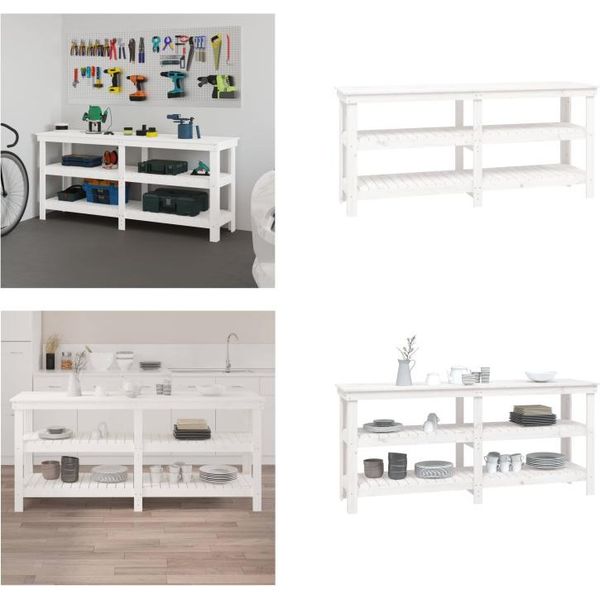 Vidaxl Banco Da Lavoro Bianco 181X50X80 Cm In Legno Di Pino Massiccio - Banco Da Lavoro - Banco Da Lavoro - Banco Di Stoccaggio - Tavolo Da Lavoro-image