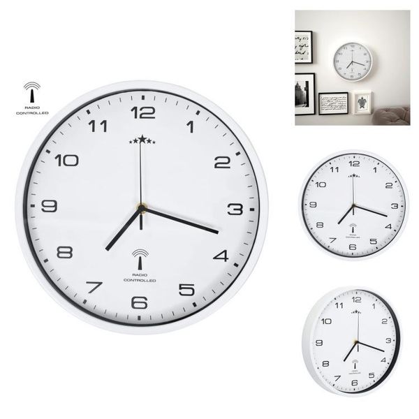 Vidaxl Orologio Da Parete Radiocomandato Con Movimento Al Quarzo 31 Cm Bianco - Orologi Da Parete-image