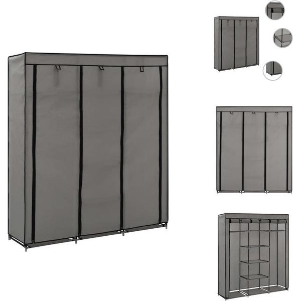 Vidaxl Armadio Con Ripiani E Aste In Tessuto Grigio 150X45X175Cm - Armadi-image