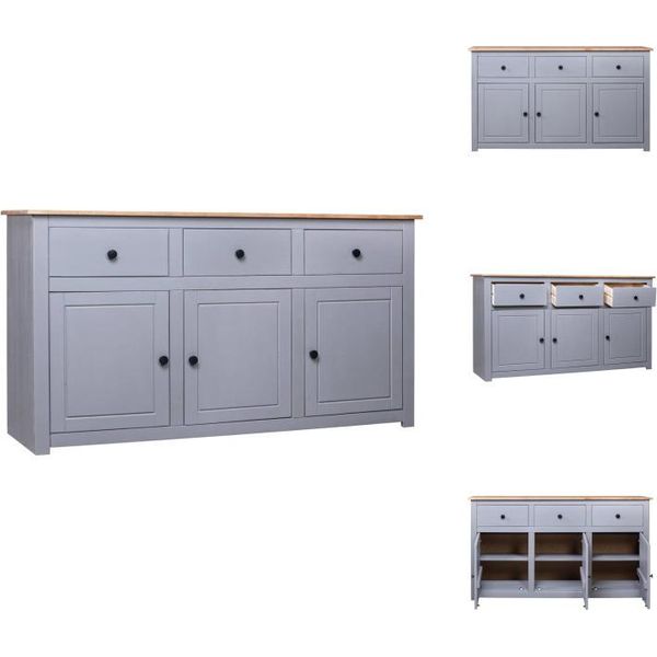 Vidaxl Credenza Grigia 135X40X80 Cm In Legno Di Pino Panama - Credenze-image