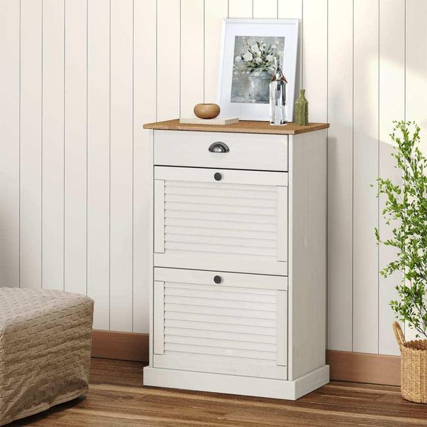 The Living Store Scarpiera Vigo 60X35X96 Cm Bianco In Legno Di Pino Massiccio-image