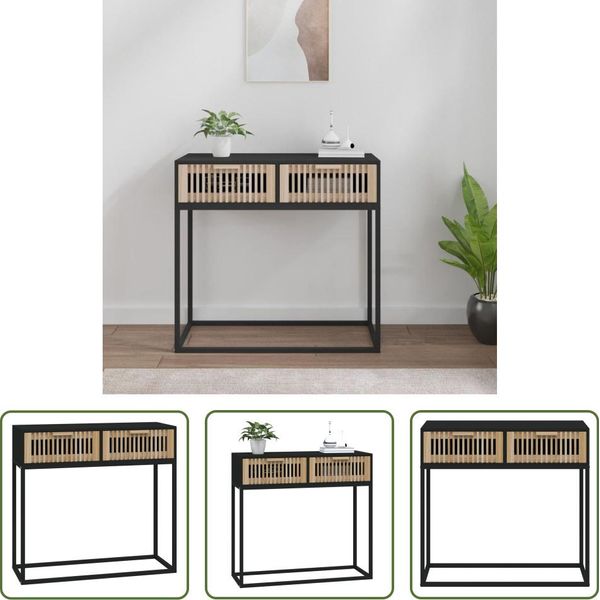 The Living Store Tavolo Consolle Nero 80X30X75 Cm In Legno E Ferro-image