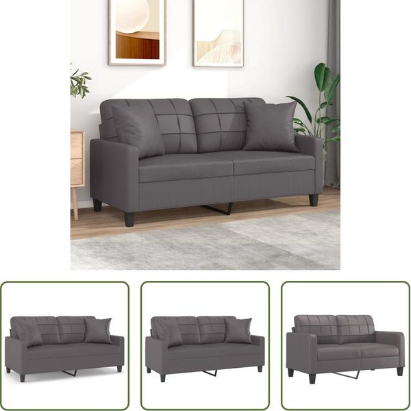 The Living Store Divano A 2 Posti Con Cuscini Decorativi Grigio 140 Cm In Ecopelle-image