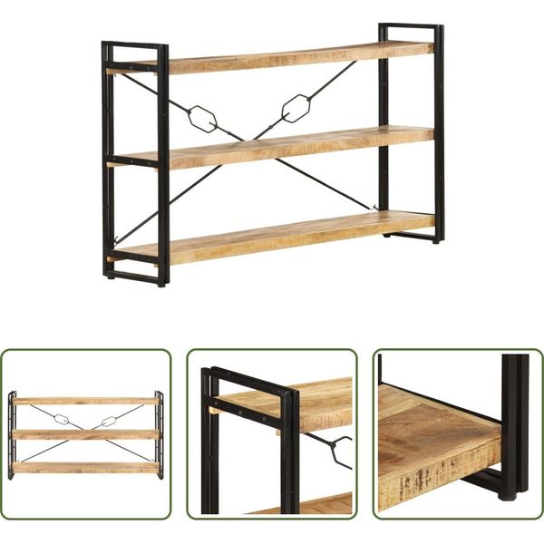 The Living Store Libreria 3 Vani 140X30X80 Cm Legno Massiccio Di Mango-image