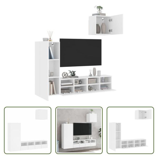 The Living Store Parete Attrezzata 4 Pezzi In Legno Bianco-image