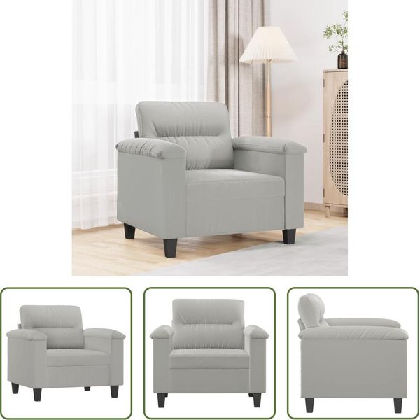 The Living Store Poltrona Grigio Chiaro 60 Cm In Tessuto Microfibra-image