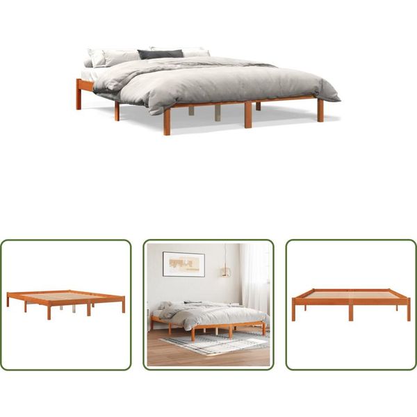 The Living Store Letto In Legno Massiccio Cera Marrone 150X200 Cm Pino-image