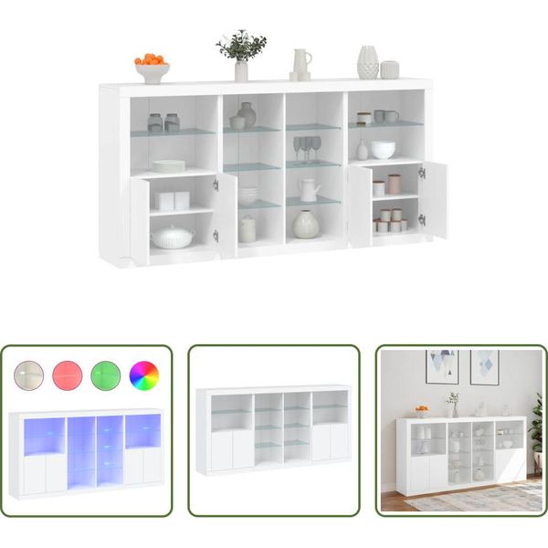 The Living Store Credenza Con Luci Led Bianca 202X37X100 Cm-image