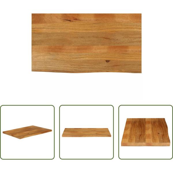 The Living Store Piano Del Tavolo Con Bordo Ad Albero 100X60X3,8 Cm In Legno Massiccio Di Mango-image