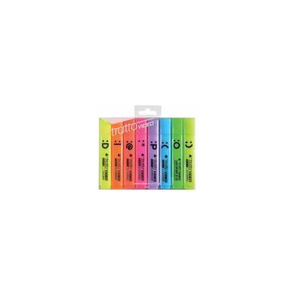 Tratto Video Emot:On Evidenziatore 8 Pz Punta Smussata Ciano, Verde, Verde Chiaro, Arancione, Rosa, Viola, Rosso, Giallo-image