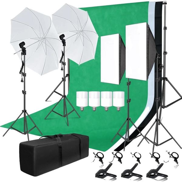 Set Di Illuminazione Softbox, Kit Fotografico Completo, Stativi Luminosi Regolabili, Set Per Studio Fotografico-image
