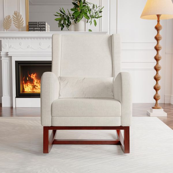 Sedia A Dondolo, Sedia A Dondolo - Con Gambe Retrattili - Beige-image
