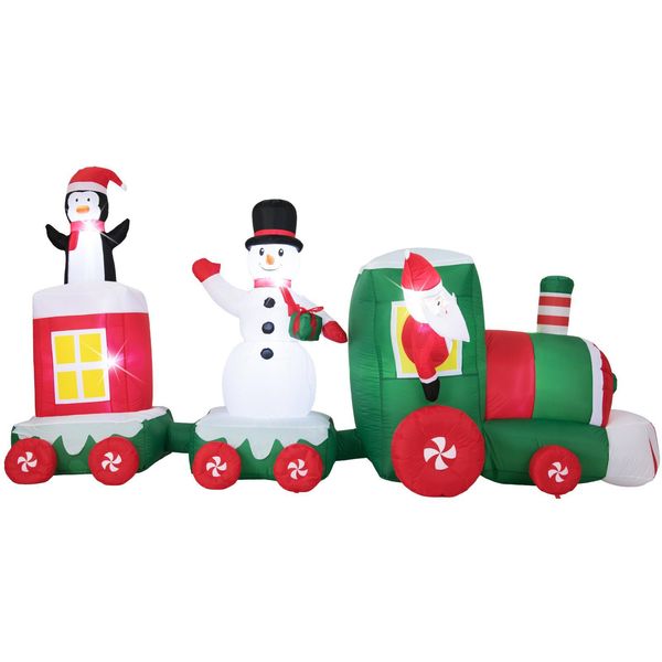 Costway Treno Di Natale Gonfiabile Xxl Da 350 Cm, Decorazione Natalizia Con Babbo Natale, Pupazzo Di Neve, Pinguino, Luci Led, Figure Natalizie Illuminate-image