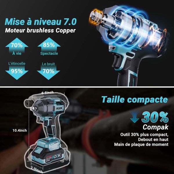 Avvitatore A Impulsi A Batteria Da 1/2" Con Motore Brushless, Coppia Di 1600 Nm, Avvitatore Elettrico A Impulsi Con 6 Velocità Regolabili"-image