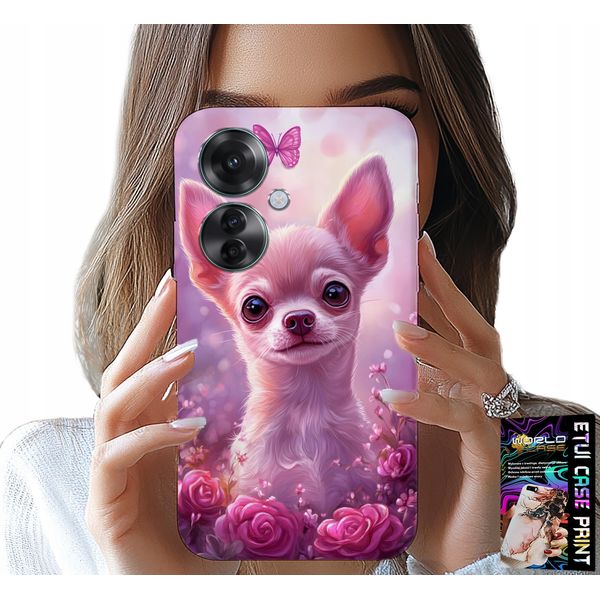 Custodia Per Oppo Reno11 F 5G - Chihuahua Carino Su Sfondo Rosa Con Fiori-image
