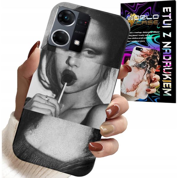 Custodia Per Oppo Reno7 4G - Monna Lisa Con Lollipop Custodia Con Motivi Alla Moda-image