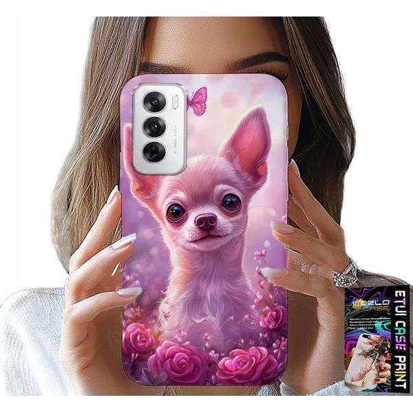 Custodia Per Oppo Reno12 Pro 5G - Chihuahua Carino Su Sfondo Rosa Con Fiori-image