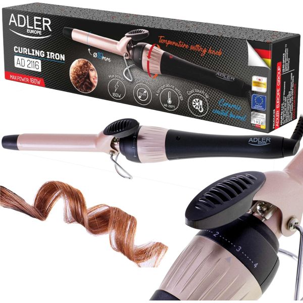 Adler | Curling Iron | Ad 2116 | Ceramic Heating System | Barrel Diameter 19 Mm | Temperature (Max) 200 °C | 36 W | Black/Pink-image