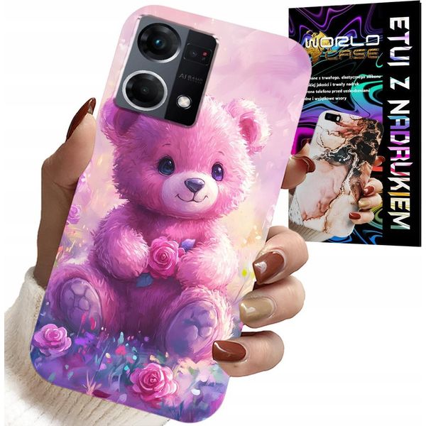 Custodia Per Oppo Reno7 4G - Orsetto Carino Su Sfondo Rosa, Custodia + Vetro-image