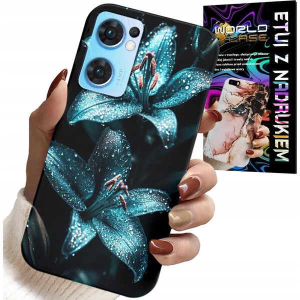 Custodia Per Oppo Reno7 5G - Custodia Con Fiori Di Giglio Turchese + Vetro-image