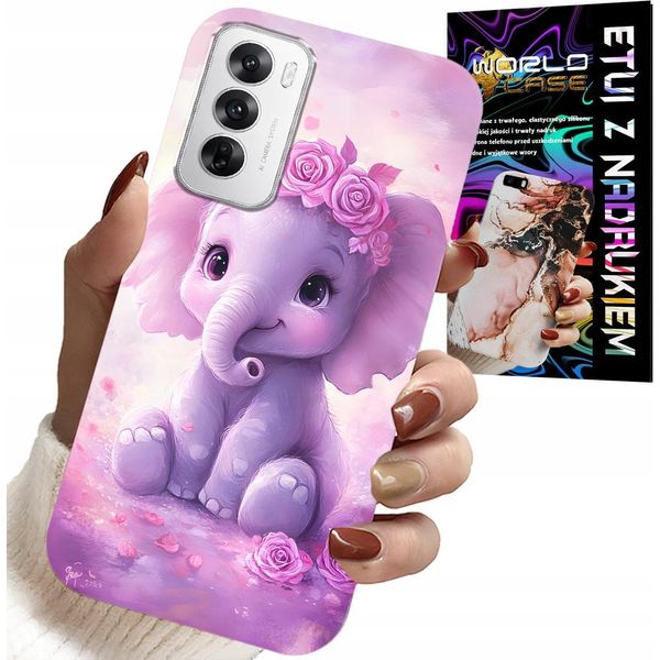 Custodia Per Oppo Reno12 Pro 5G - Elefante Carino Su Sfondo Rosa +Folia-image