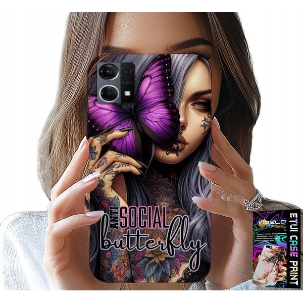 Custodia Per Oppo Reno7 4G - Anti Social Butterfly Pink Butterfly + Vetro-image