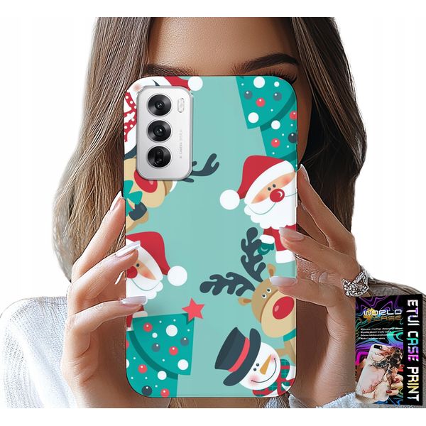 Custodia Per Oppo Reno12 5G - Disegni Natalizi Di Babbo Natale, Renna E Pupazzo Di Neve-image